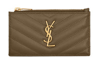 SAINT LAURENT Leather Card Holder Coin Purse Women's Khaki Green