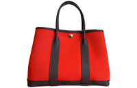 HERMES Garden Party Canvas With Leather Handbag Unisex Hermes Orange & Saddle Red