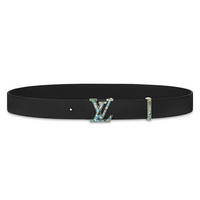 LOUIS VUITTON Calfskin Glass Leather Belts Men's Black Width 3.5CM