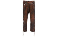 MIU MIU Vintage-Look Laced Nappa Leather Pants Casual Pants Women's Umber