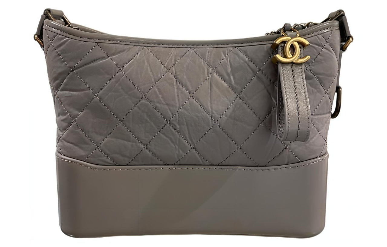 CHANEL Gabrielle Calfskin Hobo Bag Handbag Shoulder Bag Crossbody Bag Medium Size Women's Dark Gray