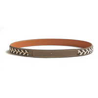 HERMES Calfskin Leather Belts Women's Gray/Brown Width 2.4CM