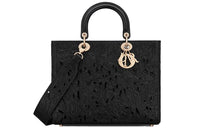 DIOR Cow Leather Lady Dior Bag, One Shoulder Handbag Large Size Women's Black