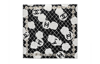 CHANEL Silk Silk Scarves Women's Black White