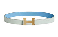 HERMES Individual Smooth Gold Buckle Epsom Calfskin Belt Women's Blue Width: 2.4cm