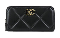 CHANEL Diamond Pattern Lambskin Wallet Women's Black