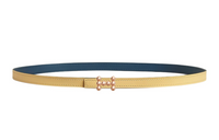HERMES Front Letter H Logo, Smooth Buckle Leather Belts Women's Yellow/Blue Width 1.3cm