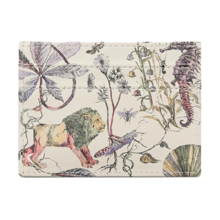 DIOR Caro Calfskin Card Holder Women's Beige & Multicolor