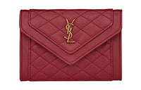 SAINT LAURENT GABY Quilting Sheepskin Wallet Small Size Women's Burgundy