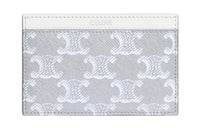 CELINE Cow Leather Card Clip Card Holder Men's Silver/White
