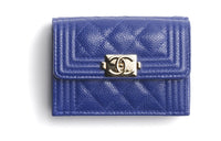 CHANEL Embossed Calfskin With Grains Pocket Wallet Small Size Women's Blue