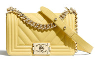 CHANEL Grained Chain Shoulder Bag Small Size Women's Yellow