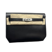 HERMES Kelly Depeches Box Leather Clutch Unisex 89 Noir Black