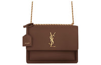 SAINT LAURENT Smooth Calf Leather Crossbody Bag Shoulder Bag Women's Dark Chocolate