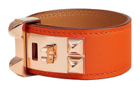 HERMES Calfskin Rose Gold-Plated Wristbands Women's Orange
