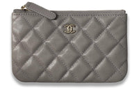 CHANEL Shiny Calfskin Clutch Mini Women's Gray