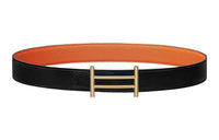 HERMES Durable Lightweight Gold Buckle Togo Calfskin Double-Sided Leather Belt Women's Black Width: 3.2cm