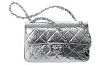 CHANEL Classic Flap CF21K Winter Calfskin Crossbody Bag Small Size Women's Silver