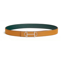 HERMES Calfskin Rose Gold-Plated Leather Belts Women's Green/Brown Width 2.4CM