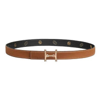 HERMES Rose Gold-Plated Leather Belts Women's Black Width 2.4CM