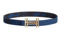 HERMES Comfortable Block H Gold Buckle Epsom Calfskin Belt Men's Black/Indigo Width: 3.2cm