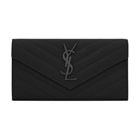 SAINT LAURENT CASSANDRE Leather Envelope Wallets Large Size Women's Black