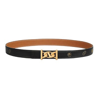 HERMES Calfskin Gold-Plated Metal Leather Belts Women's Black/Brown Width 2.4CM