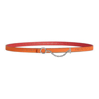 HERMES Metal, Calfskin, Palladium Plated Leather Belts Women's Orange/Pink Width 1.3CM