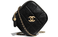CHANEL Grained Embossed Cow Leather Diamond Bag Fanny Pack Shoulder Bag Unisex Black
