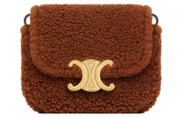 CELINE Triomphe Shearling With Calfskin Trim Shoulder Bag Crossbody Bag Mini Women's Fox Red