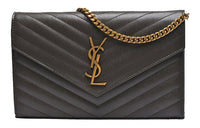 SAINT LAURENT Cow Leather Wallets Shoulder Bag Crossbody Bag Large Size Women's Smoke Gray