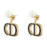 DIOR Resin Pearls Stud Earrings Women's Antique Gold