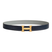 HERMES Metal Leather Belts Men's Marine Blue Width: 3.2CM