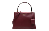 PRADA Cow Leather Shoulder Bag Crossbody Bag Handbag Large Size Women's Cherry Red