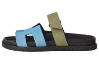 HERMES Chypre Rubber Sole Slide Slippers Women's Turquoise