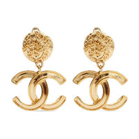 CHANEL 1995 Plated Cc Drop Clip On Earrings Costume Earrings