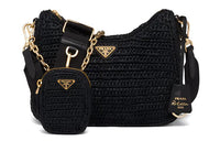 PRADA Re-Edition Wicker Handbag Shoulder Bag Crossbody Bag Mini Women's Black