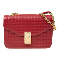 CELINE Cow Leather Shoulder Bag Medium Size Women's Red