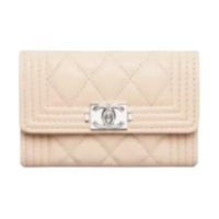 CHANEL Calfskin Card Holder Women's Light Beige