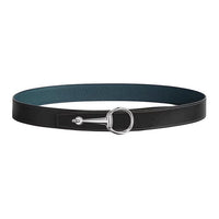 HERMES Double-Sided Design Leather Belts Men's Black/Prussian Blue Width: 3.2CM