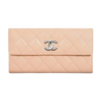 CHANEL Calfskin Wallet Women's Beige