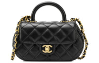 CHANEL Lambskin Handbag Shoulder Bag Crossbody Bag Small Size Women's Black