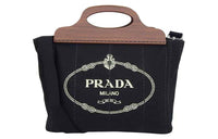 PRADA Canvas With Wood One Shoulder Canvas Bag Handbag Women's Black