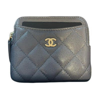 CHANEL Grained Cow Leather Wallet Women's Gray