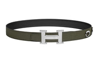 HERMES H Striee Classic H Letter Logo Smooth Buckle Calfskin Leather Belts Men's Green Width 32MM