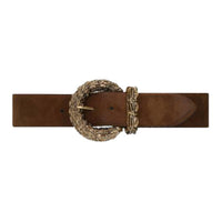 SAINT LAURENT Center Decoration Calfskin Leather Belts Women's Brown 3.8