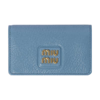 MIU MIU Leather Card Holder Women's Stardust Blue