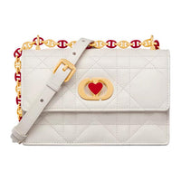 DIOR Caro Sheepskin Shoulder Bag Mini Women's Milk White