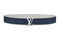 LOUIS VUITTON INITIALES TAURILLON Leather Belt Men's Blue Width  4cm