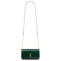 SAINT LAURENT Patent Leather Shoulder Bag Women's Fir Wood Leaf Color